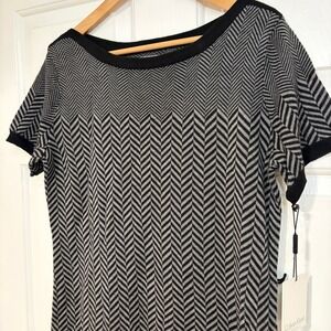 NEW Calvin Klein M Knit Sheath Sweater Dress Black Gray Short Sleeve BodyCon